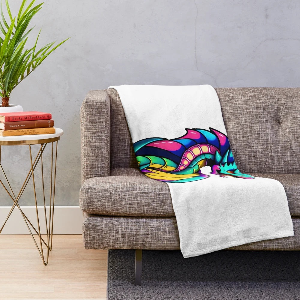 Anime-style dragon plush blanket with legendary animal illustration