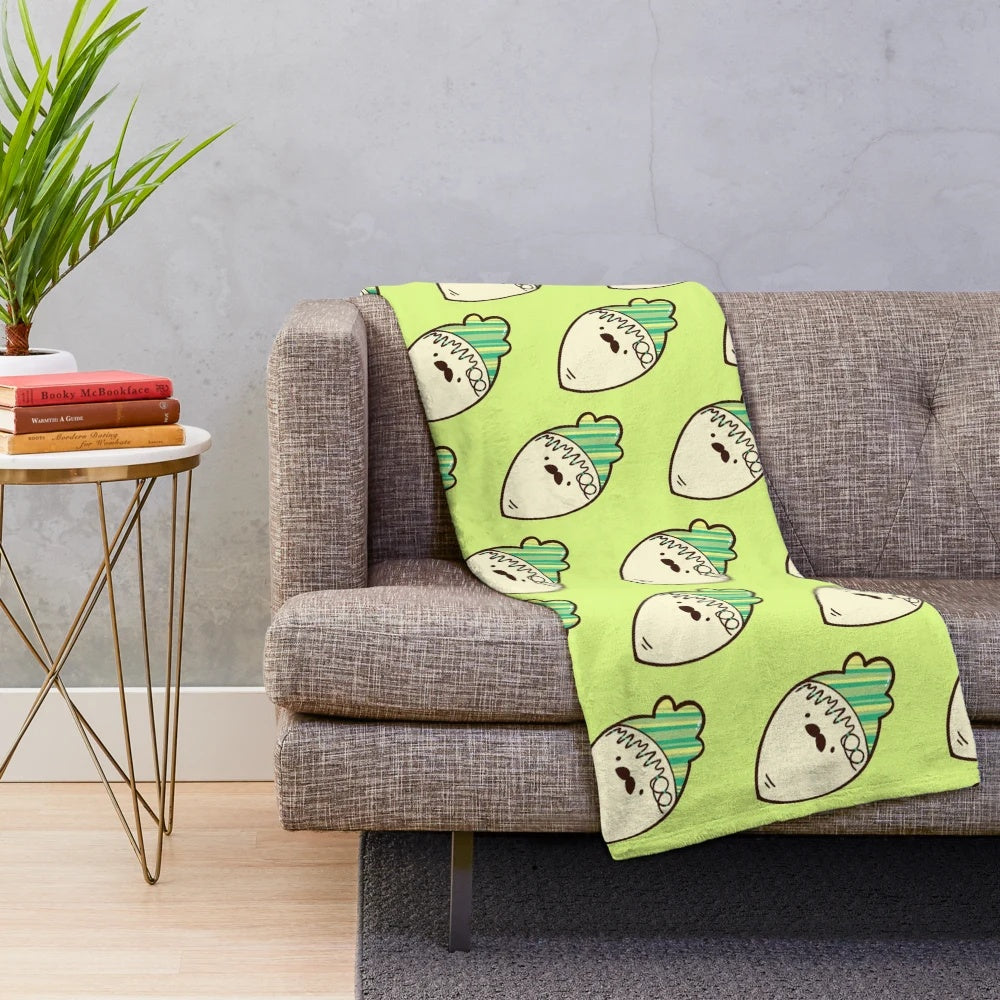 Anime-style MAMAMOO plush blanket featuring the members with radish and mustache designs