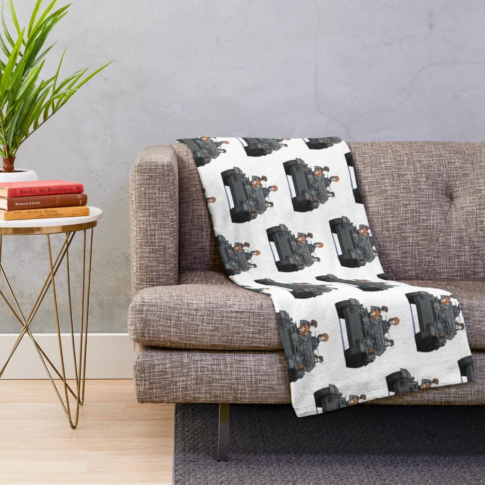 Plush blanket featuring characters and military tanks from the anime series Girls Und Panzer