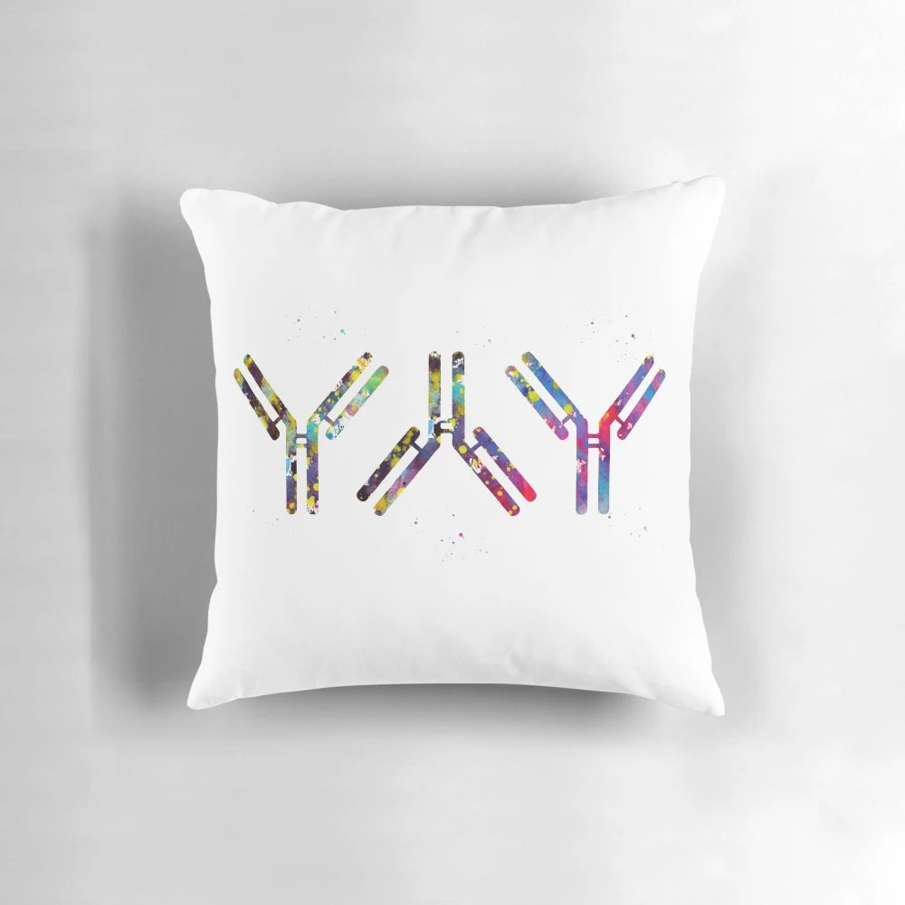 Watercolor painting of antibody molecules, perfect wall decor for immunology and medical science enthusiasts.