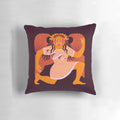 Archaic Gorgon-inspired orange decorative throw pillow with snake motif, perfect for ancient history and art lovers.
