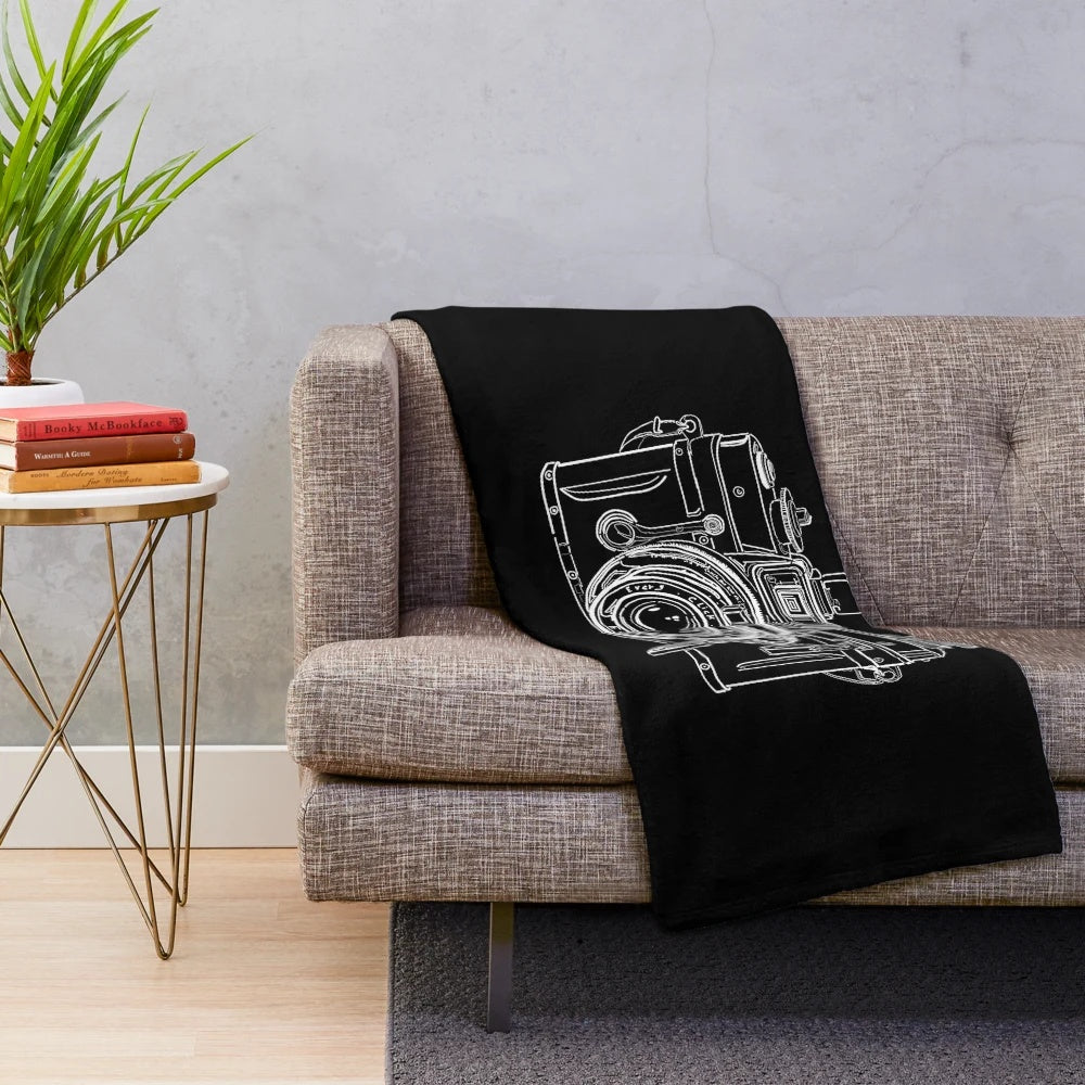 Hand-printed camera plush blanket, perfect for camera and photography lovers