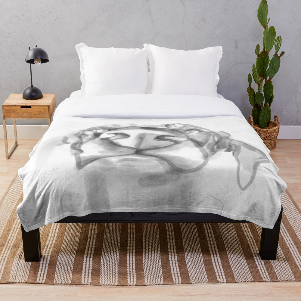 Doberman dog plush blanket with watercolor, line art, and grayscale design