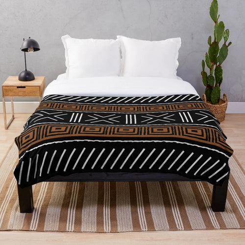 African Mud Cloth Patterned Plush Blanket