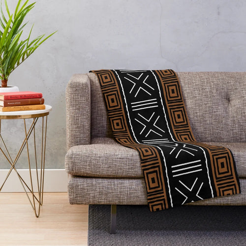 African Mud Cloth Patterned Plush Blanket