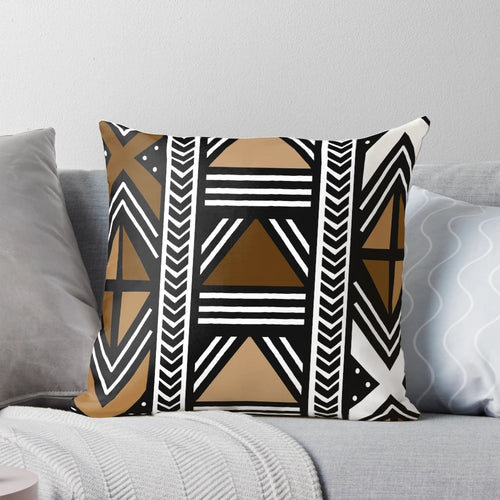 Vibrant African mud cloth pattern on a plush boho-style pillow