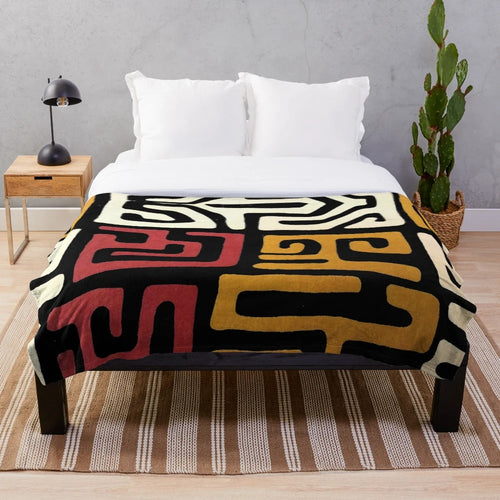 African mudcloth pattern plush blanket for cozy home decor