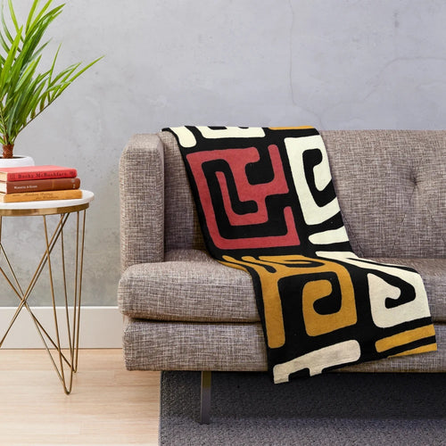 African mudcloth pattern plush blanket for cozy home decor