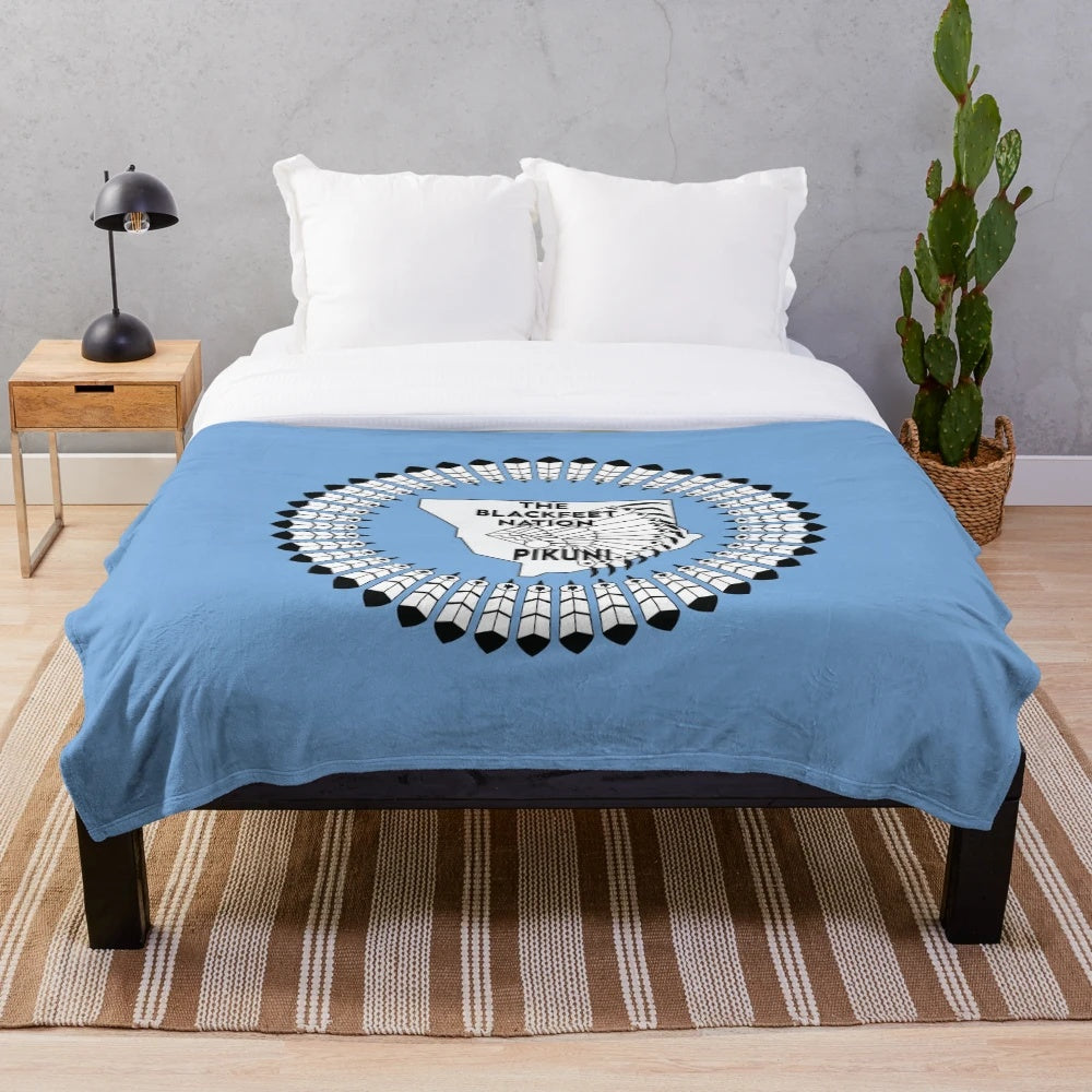 Cozy Blackfeet tribal plush blanket showcasing indigenous culture and design