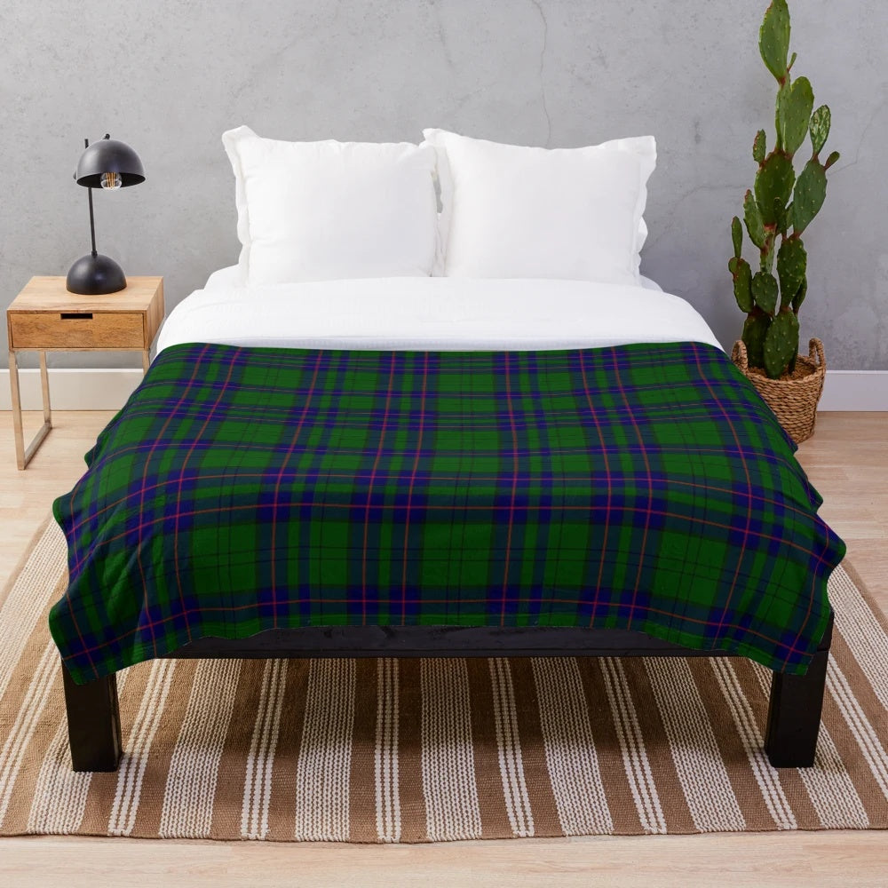 Soft and cozy plush blanket featuring the Clan Lockhart tartan pattern