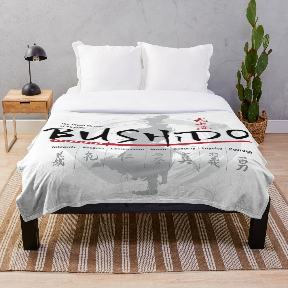 Plush blanket with a Bushido or Japanese samurai warrior design