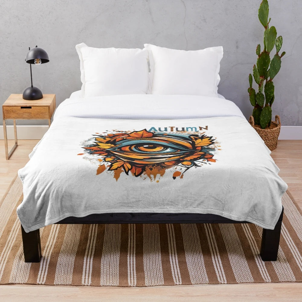 Autumn nature plush blanket featuring a minimalist watercolor floral design