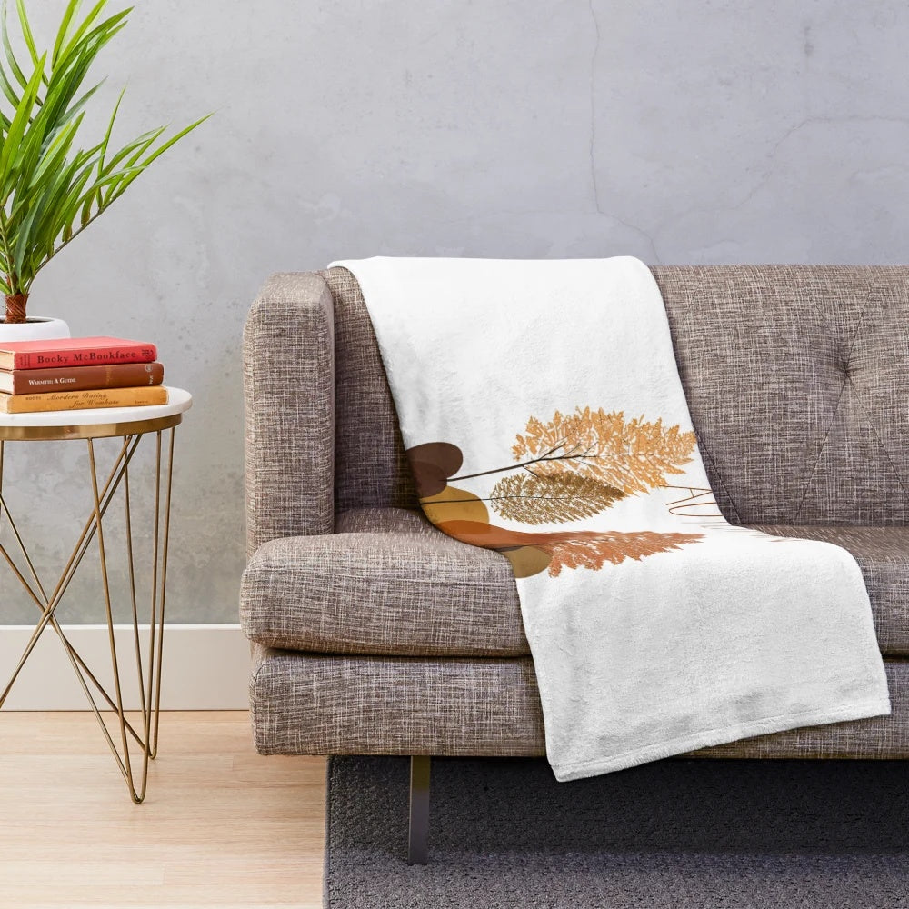 Autumn Nature Plush Blanket featuring a minimalist floral leaf pattern