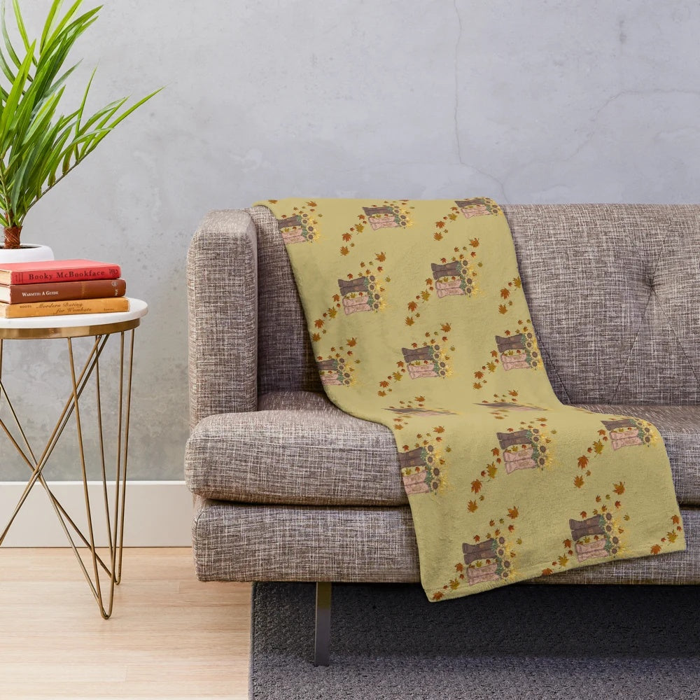 Autumn season plush throw blanket with western-inspired design