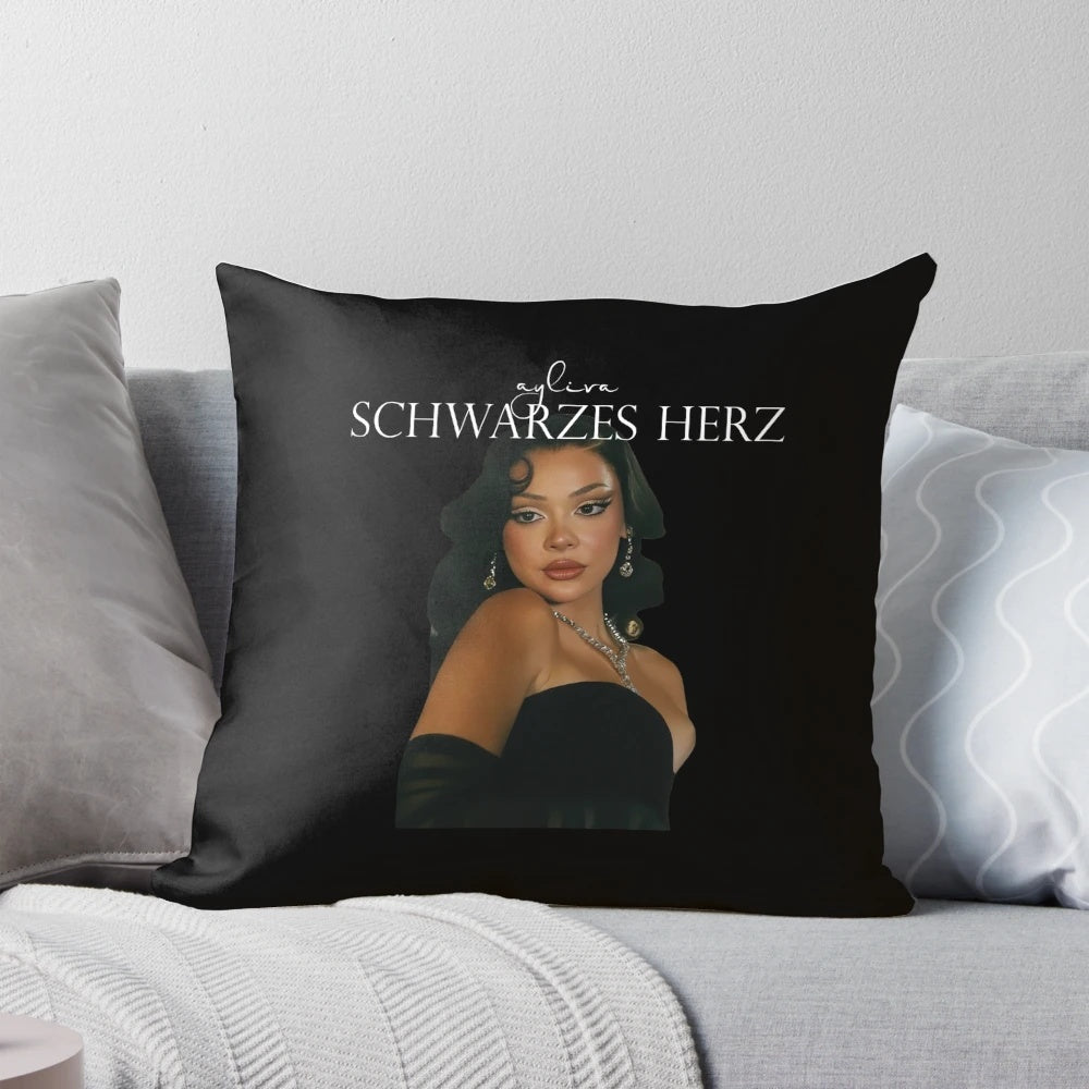Ayliva's "Schwarzes Herz" Pillow featuring the German singer's music and tour