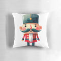 Bald nutcracker watercolor painting on a decorative holiday pillow