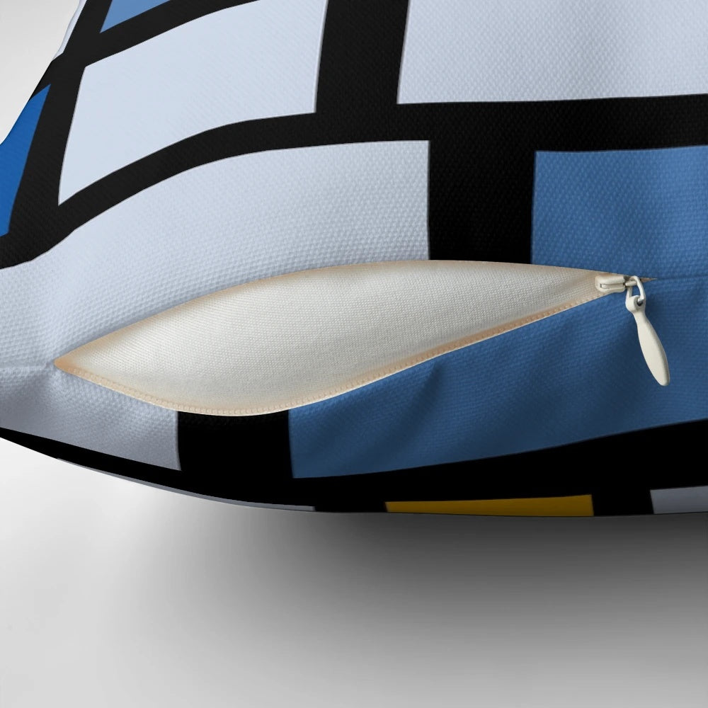 Bauhaus inspired vintage graphic design pillow with modernist patterns