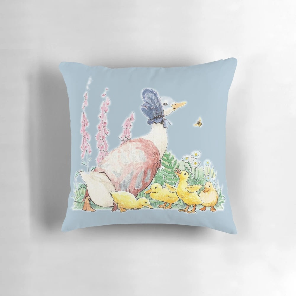 Soft, plush pillow featuring the charming Puddle Duck character from Beatrix Potter's classic stories