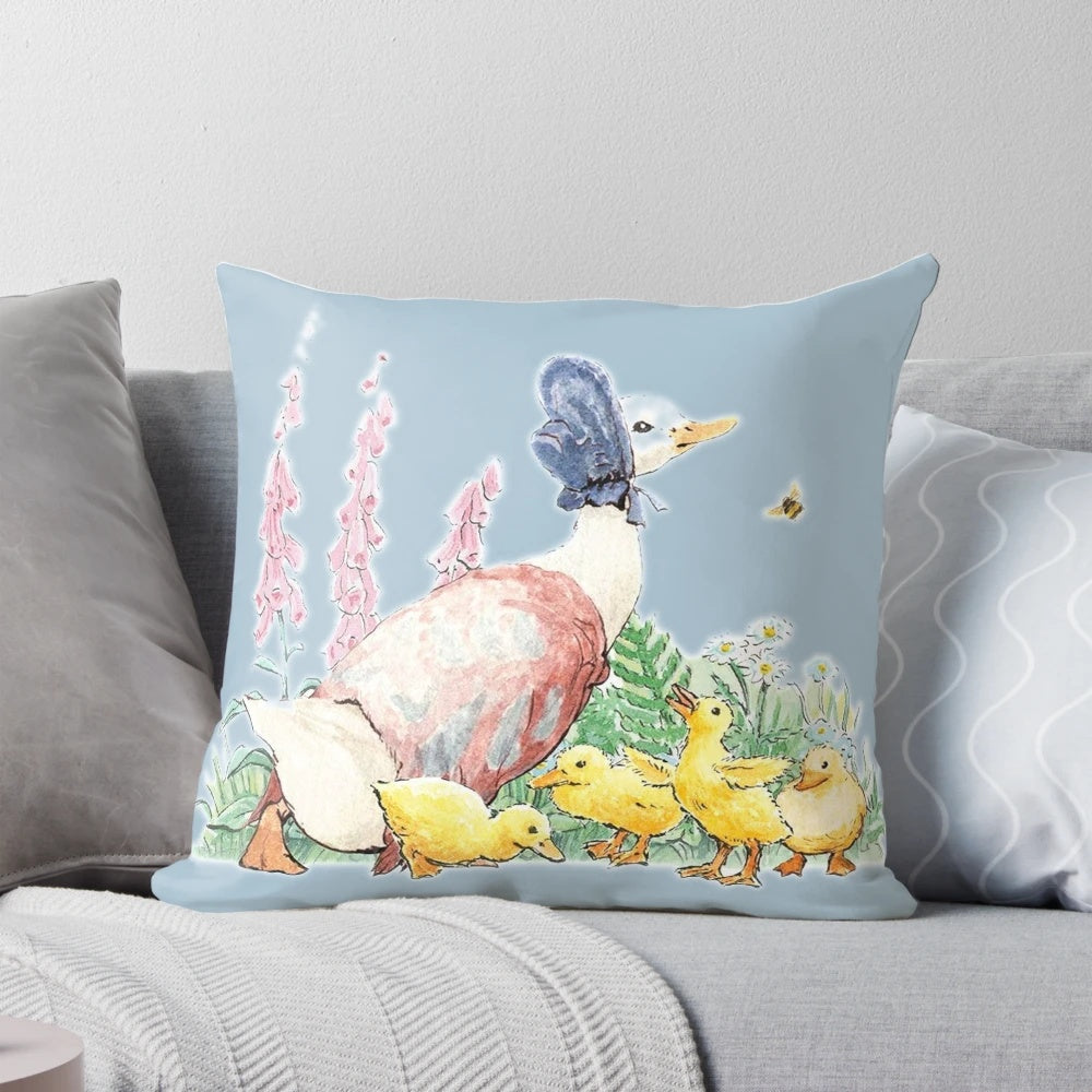 Soft, plush pillow featuring the charming Puddle Duck character from Beatrix Potter's classic stories