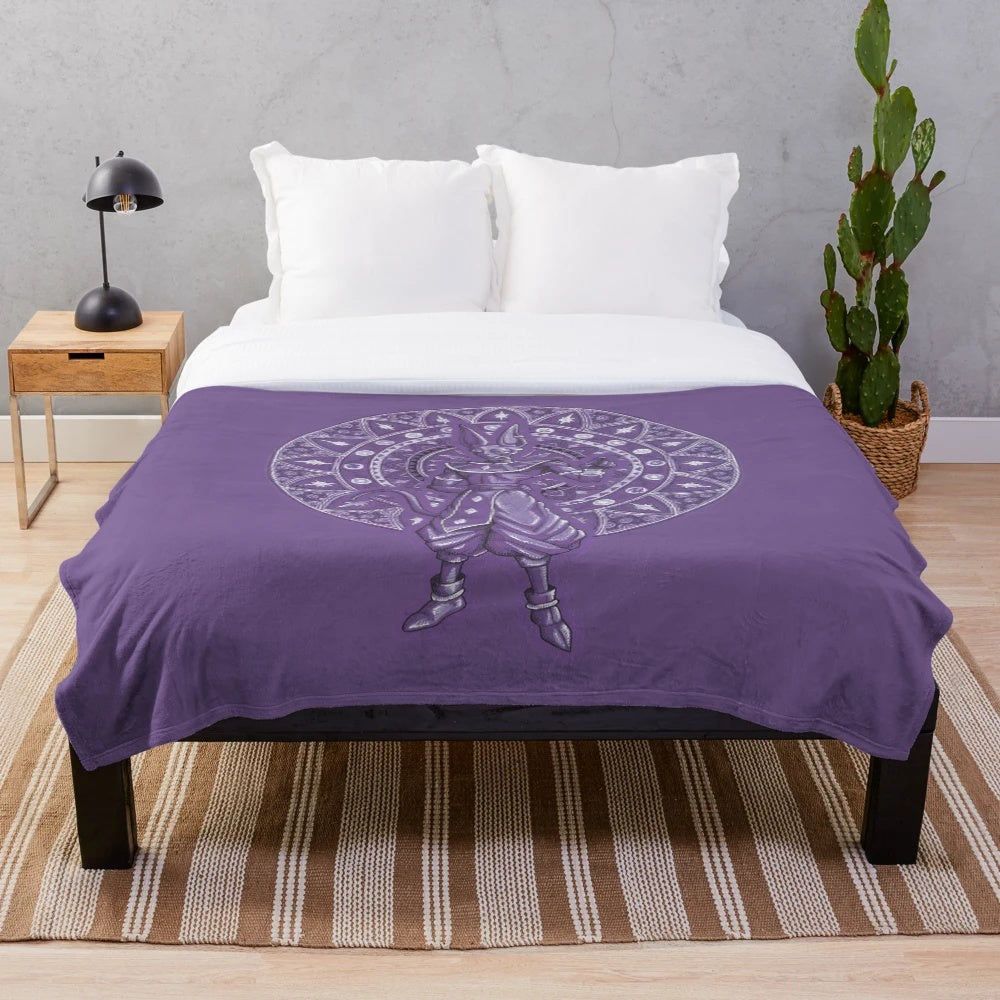 Beerus inspired plush blanket with a dragon ball z mandala design
