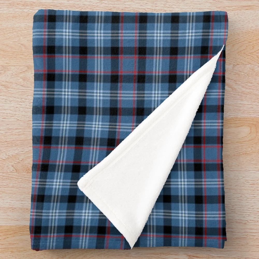 Blue tartan plush blanket with Fitzgerald clan pattern
