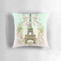 Bonjour Paris vintage-inspired throw pillow with Eiffel Tower and fleur de lis design