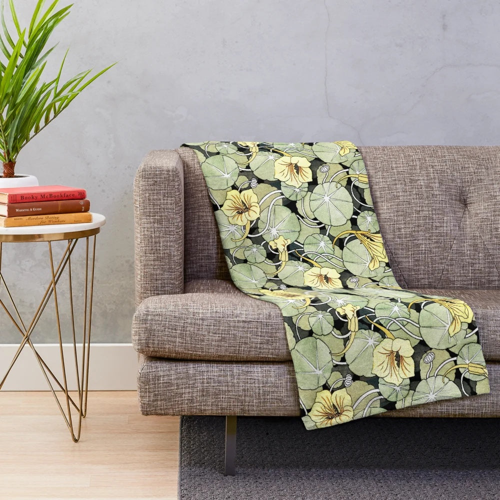 Plush blanket featuring an art nouveau floral pattern by Maurice Pillard Verneuil