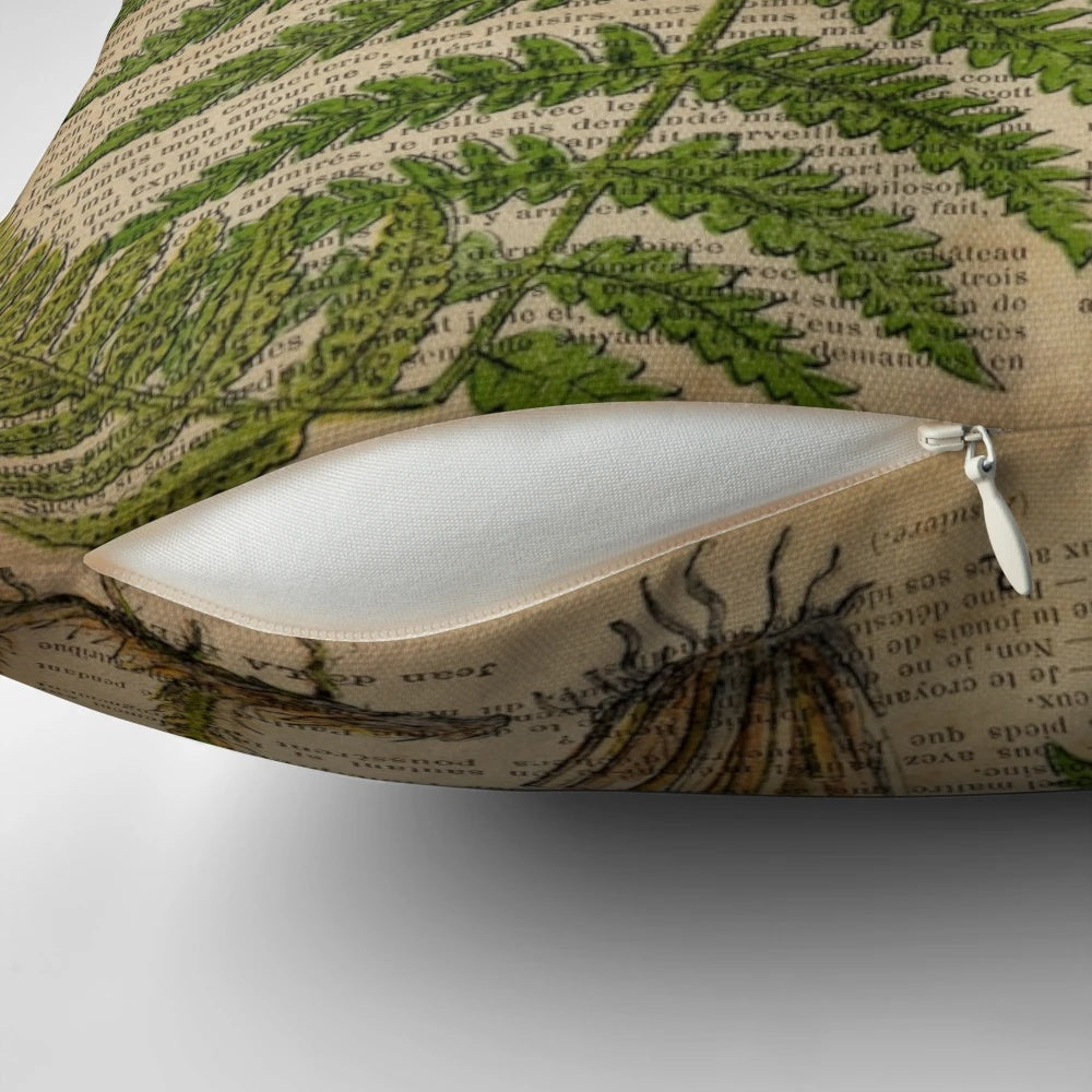 Vintage botanical print with fern leaves on a throw pillow