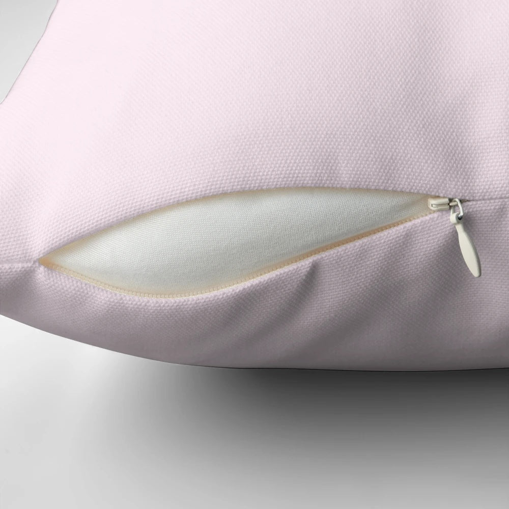 Bratz-inspired pink and magenta pillow with a sarcastic, angel-halo logo design for a cute, aesthetic bedroom.