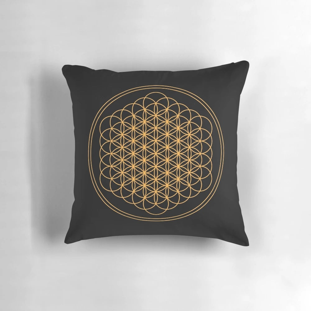 Decorative pillow featuring the Flower of Life geometric pattern, inspired by the album "Sempiternal" by the metal band Bring Me The Horizon.