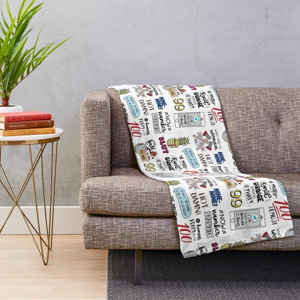 Brooklyn Nine-Nine inspired plush blanket with TV show characters and quotes