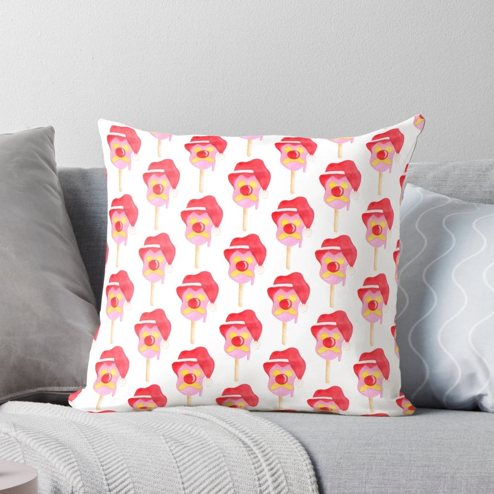 Bubble O'Bill themed Christmas pillow featuring a Santa hat and ice cream