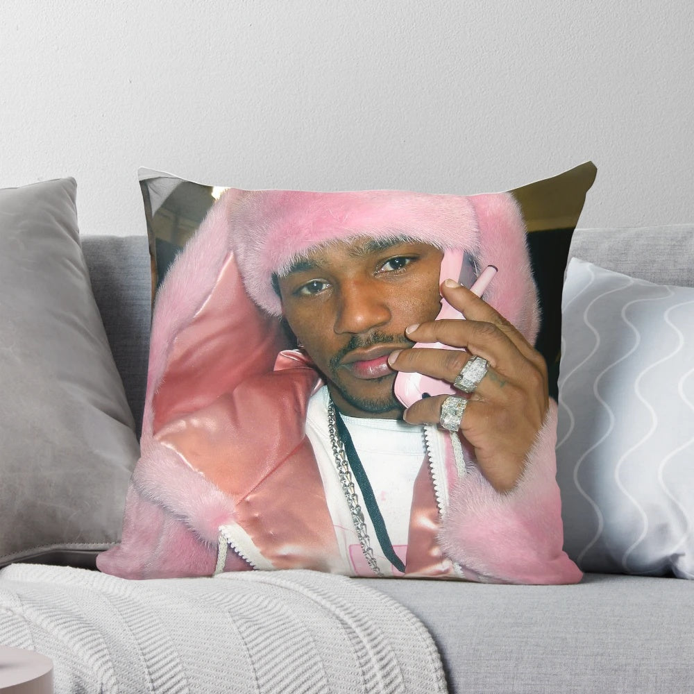 Soft pink fur pillow with Cam'ron's Killa Cam design, a nostalgic 90s rap collectible