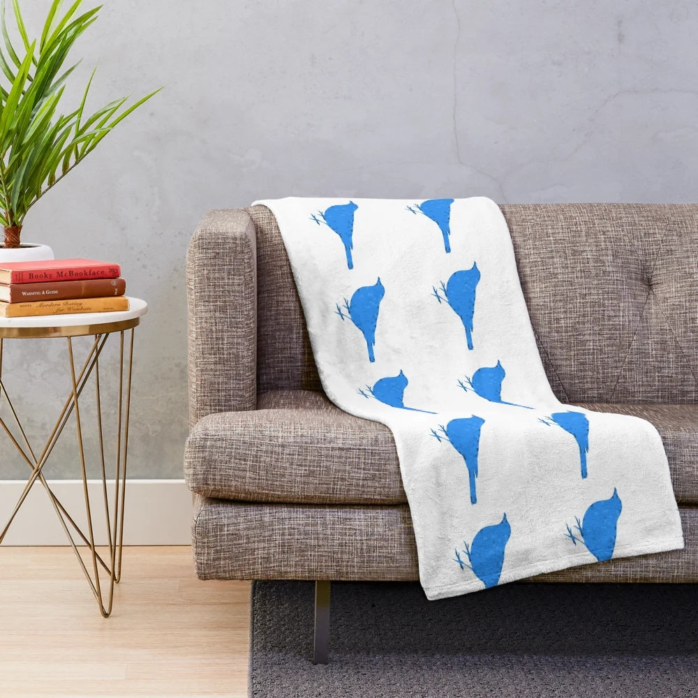 Bluebird plush blanket with colorful abstract animal art design