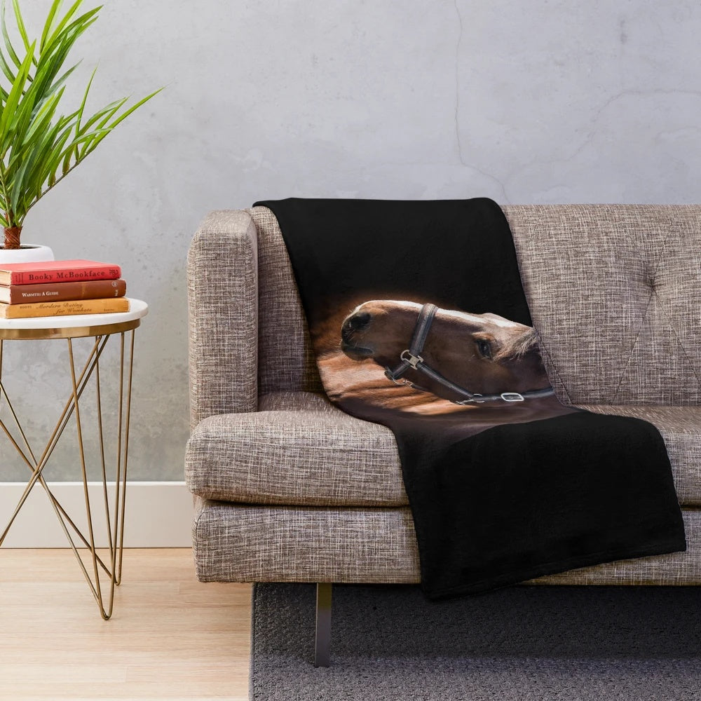 Plush blanket featuring a beautiful horse portrait in watercolor style