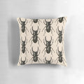 A decorative pillow featuring a detailed, intricate pattern of a stag beetle, perfect for nature and horror fans.