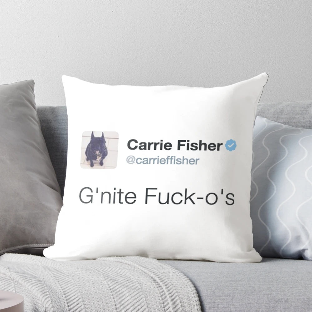 Carrie Fisher Star Wars Twitter Tribute Pillow featuring iconic tweets from the beloved actress