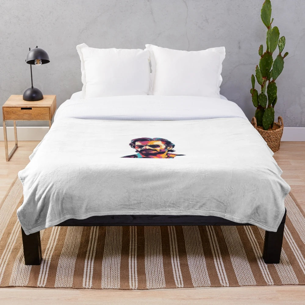 Plush blanket featuring a vibrant portrait of legendary Tamil actor Rajinikanth