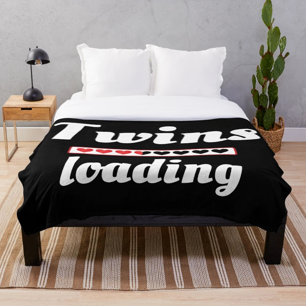 Plush blanket with the text "Best Mom In The History Of Ever, Twins Loading