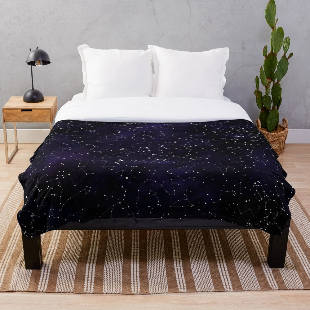 Northern hemisphere constellations plush blanket featuring a stylized night sky design
