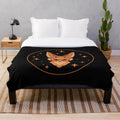 Soft plush blanket featuring a detailed portrait of a fennec fox surrounded by a starry night sky