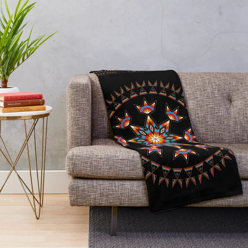 Celestial Native American Inspired Plush Blanket with Stars and Cultural Designs
