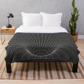 A plush, cozy blanket featuring a cosmic, sci-fi inspired design with elements like black holes, event horizons, and galaxies.