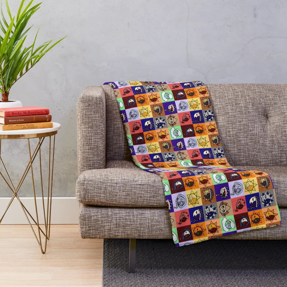 Cozy plush blanket featuring a celestial design with the sun and moon