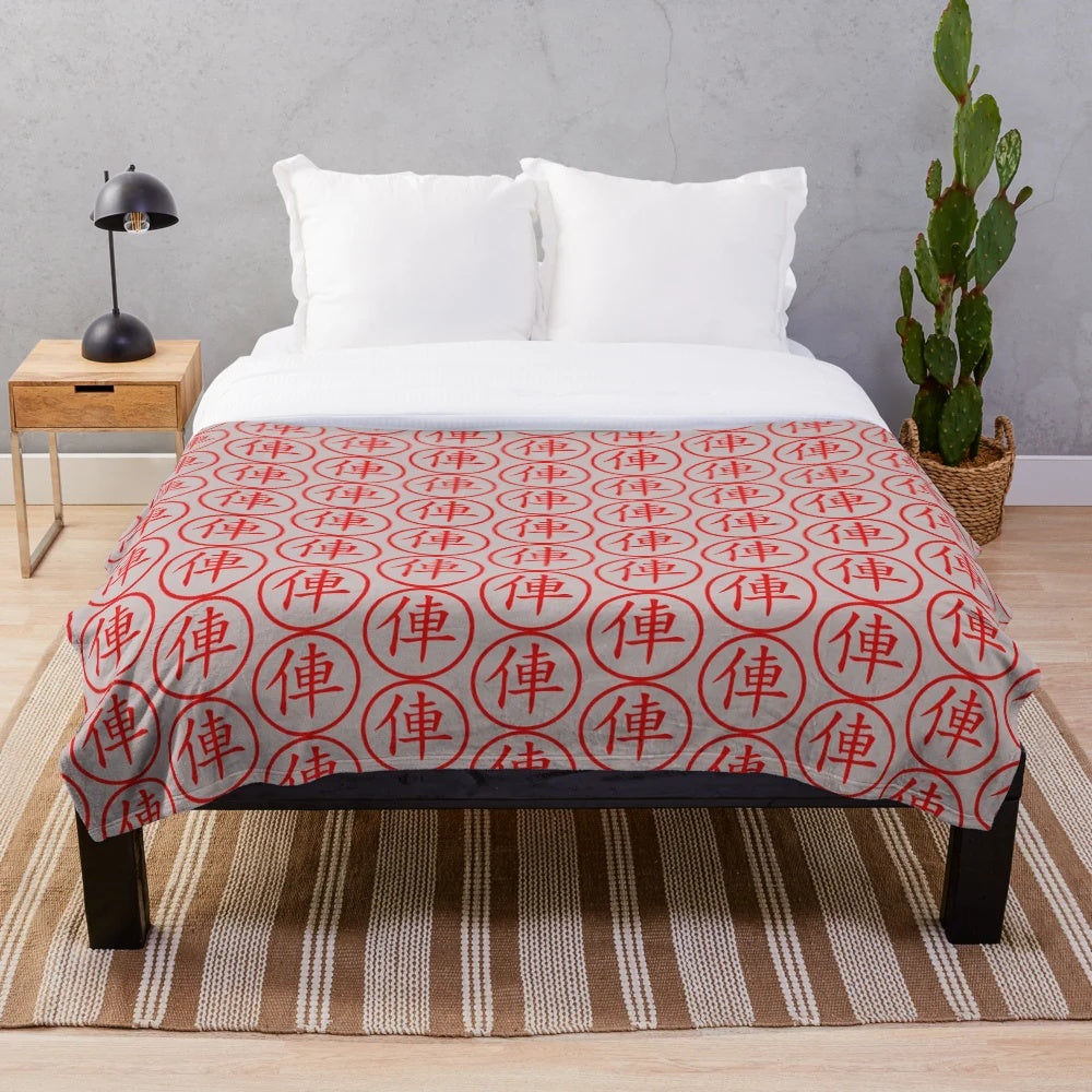 Chinese chess piece plush blanket featuring a classic red gun chariot