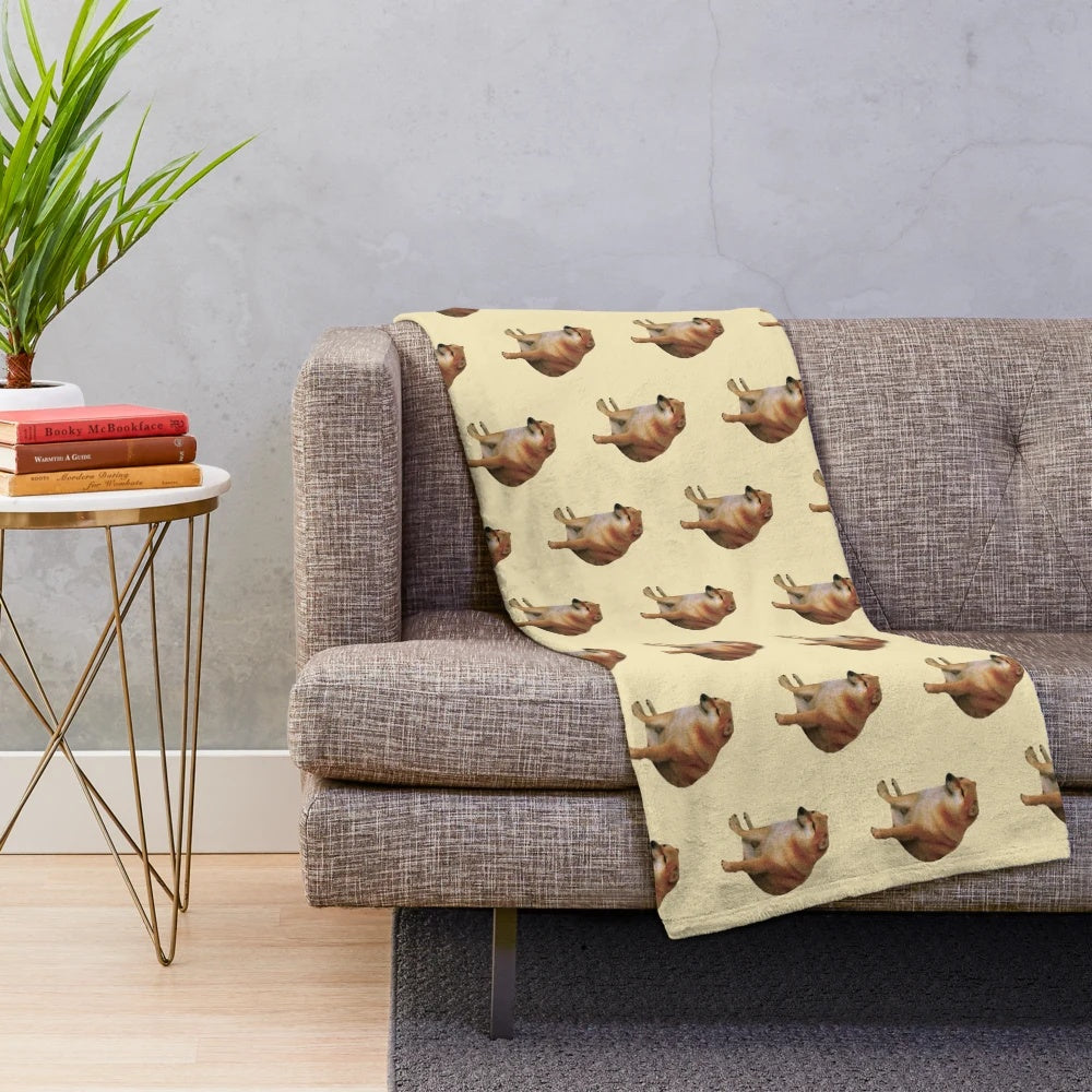 Cheems Doge inspired plush blanket with a cute and funny meme design