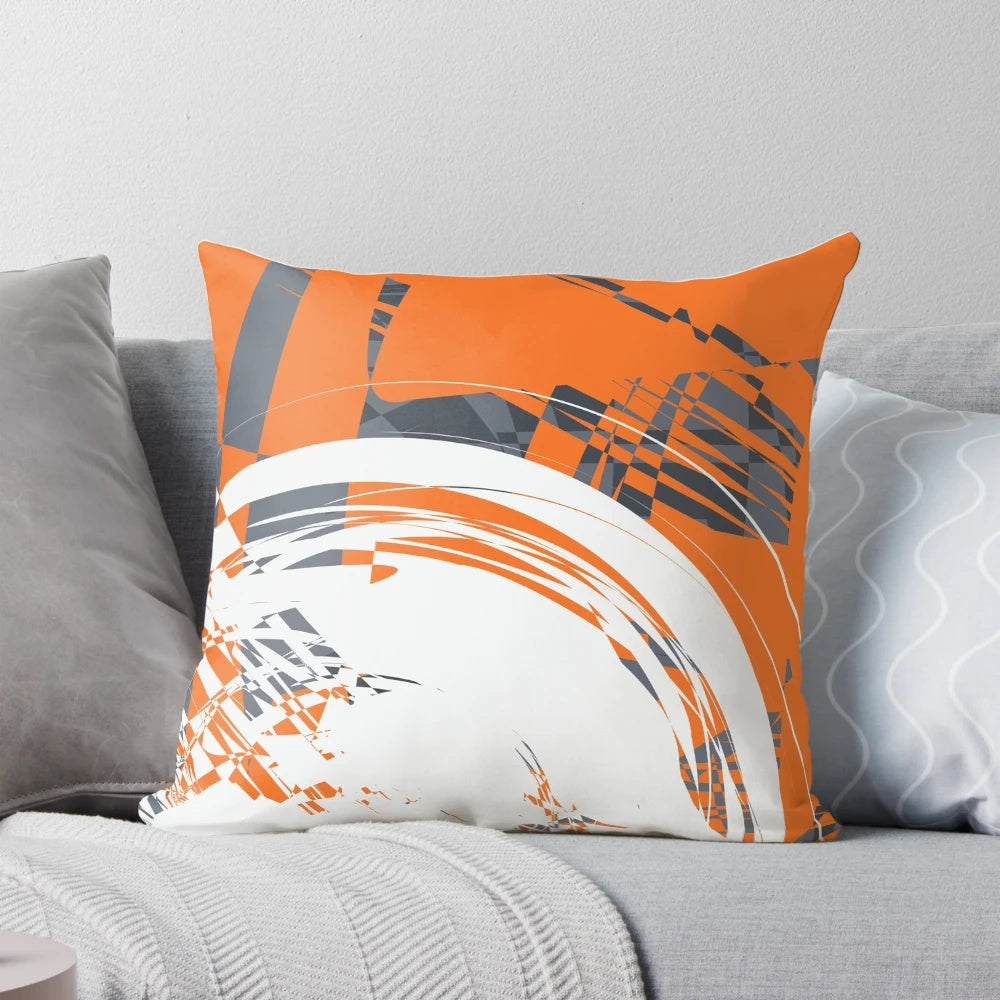 Orange and grey minimalist graphic pillow for modern home decor