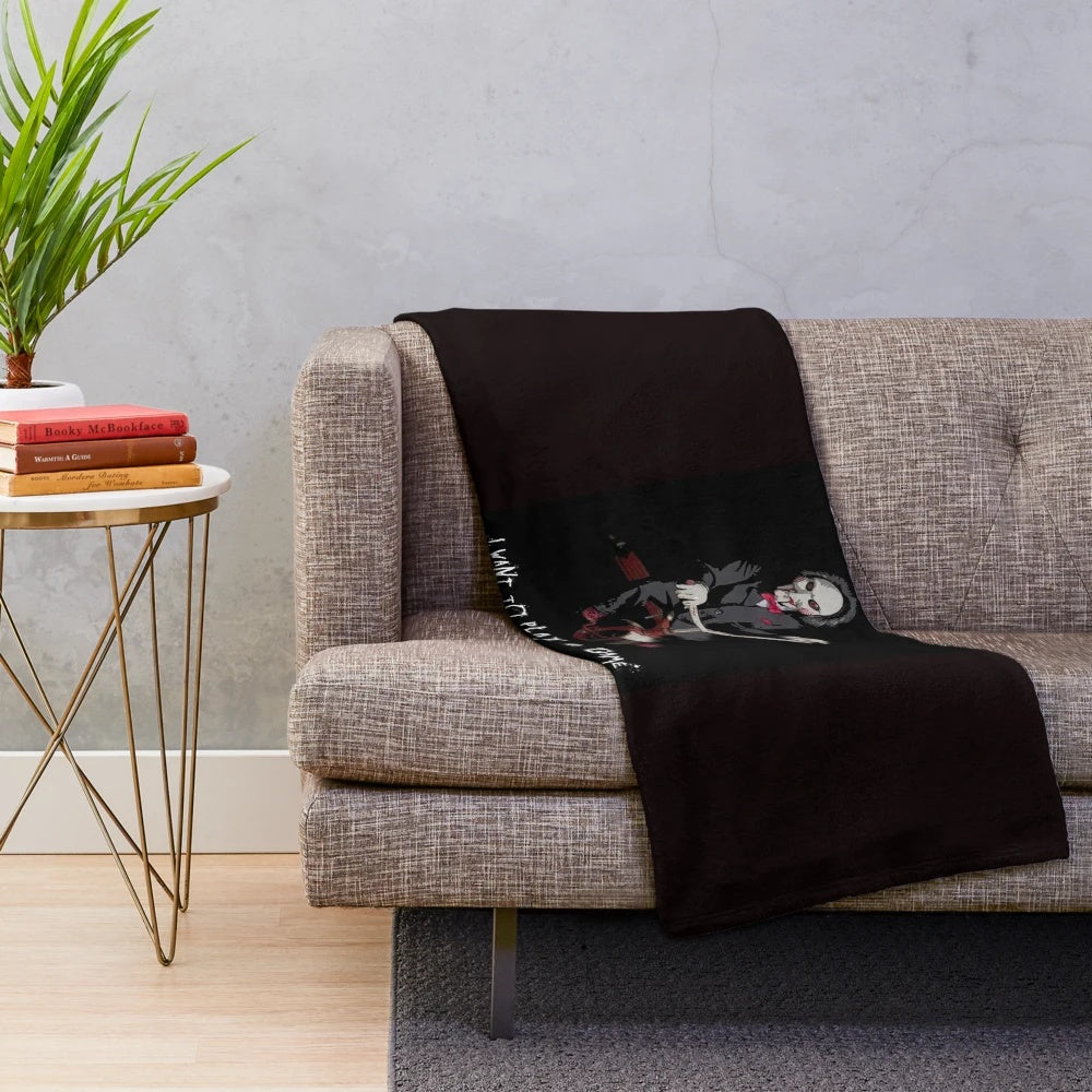 Saw-inspired plush blanket featuring horror movie elements