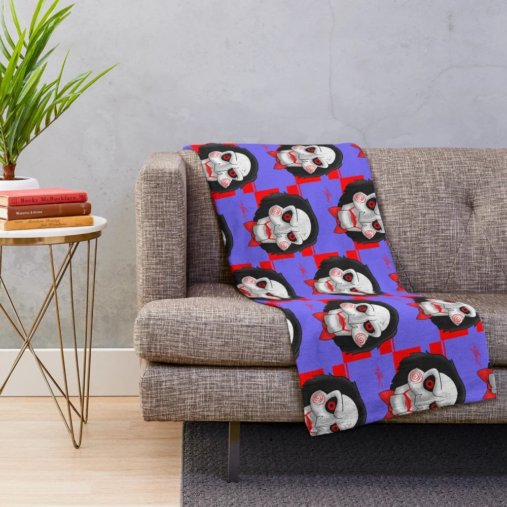 Saw movie inspired plush blanket with spooky and thrilling design