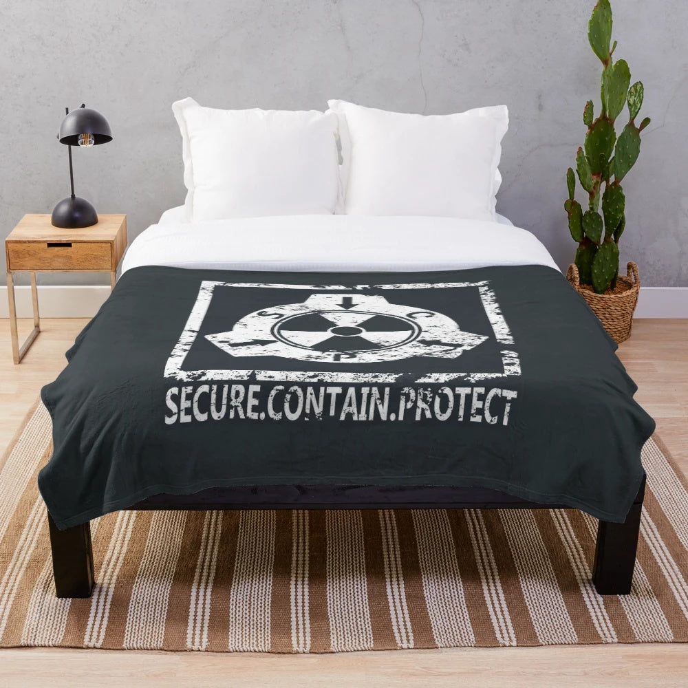 SCP plush blanket featuring unsettling and mysterious imagery